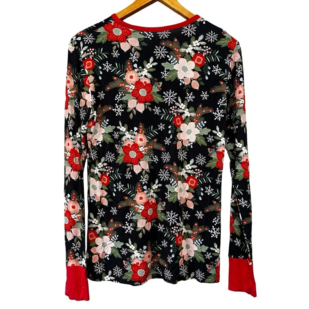 NEW Little Sleepies Poinsettia Floral Bamboo Pajama Top Small Long Sleeve - Picture 3 of 10
